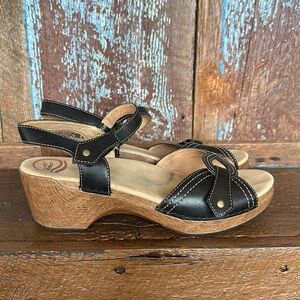 Dansko Sandals Sara Womens EU 42 Black Leather Hook and Loop Straps Open Toe
